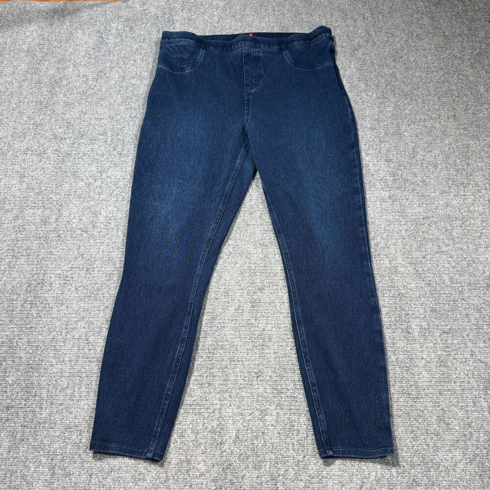 Spanx Jeans Womens 1X Skinny Ankle Blue Darkwash High Rise Pull On